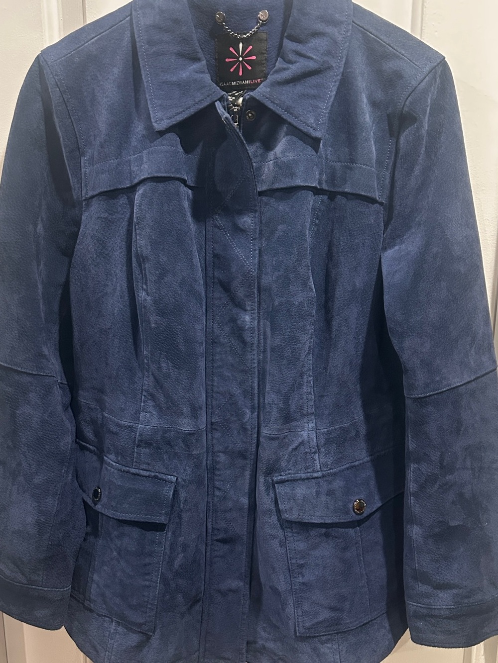 Isaac Mizrahi Live Navy Suede Chore Utility Jacket Size Small